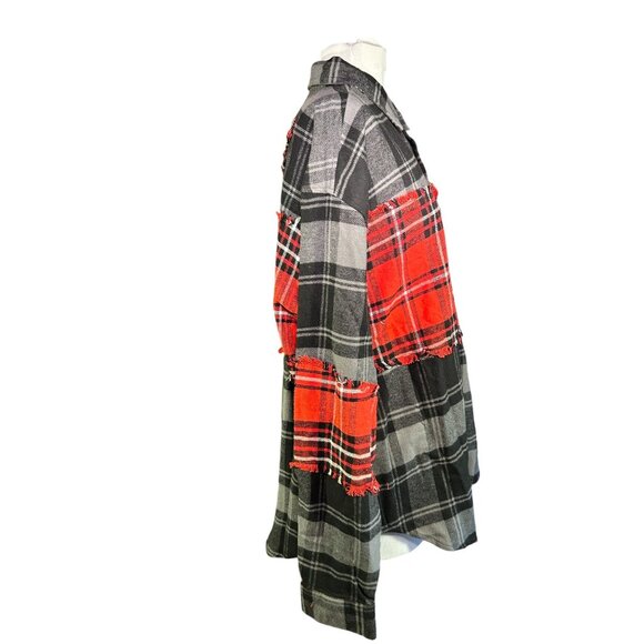 Rebel Vengeance Mens Plaid Patchwork Shirt Jacket XL 100% Cotton Red & Black - Picture 12 of 14